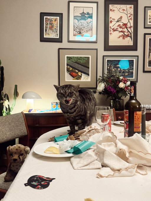 The only photo I got yesterday was of Mabel just after she licked the salt off some leftover crackers. Glad she decided to treat herself on Christmas Day! We were very lucky to be hosted by @century.design.studio and @exaflood and provided with the most delicious and delicious spread. Hope you all had a lovely day whatever you were doing and hope you’ve can enjoy some much needed chill time ahead of the new year! ❤️