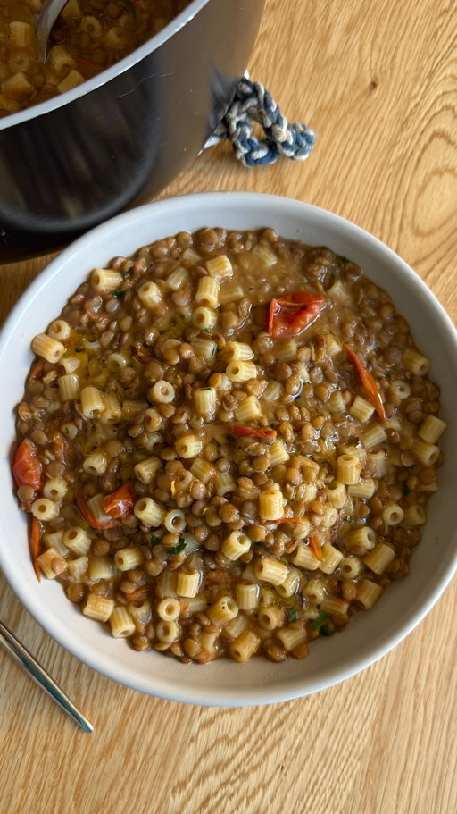 Are you eating lentils for good luck? 

Pasta e Lenticchie 🇮🇹 In Italy, they say to eat lentils on New Year’s for good luck and prosperity because they look like tiny ancient coins. Beyond the tradition, this is a true Blue Zones longevity recipe. It’s the kind of simple, one-pot weeknight dinner that helps you live to 100. It’s rustic, humble, and proof that you don’t need much to make something that is good for you. Nonna would approve of this Lentil Soup!