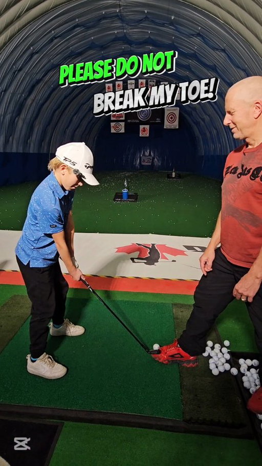 Don't try this at home.  You could break your dad's foot like I did.  Oops.  Just kidding. No toes were hurt in the making of this video.  #golf #juniorgolfer #golfaddict #golfswing #golfer