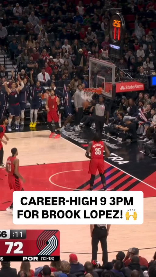 Brook Lopez buries his 9th triple of the game, marking a NEW career-high! 🔥 LAC/POR • Prime • <link in bio>