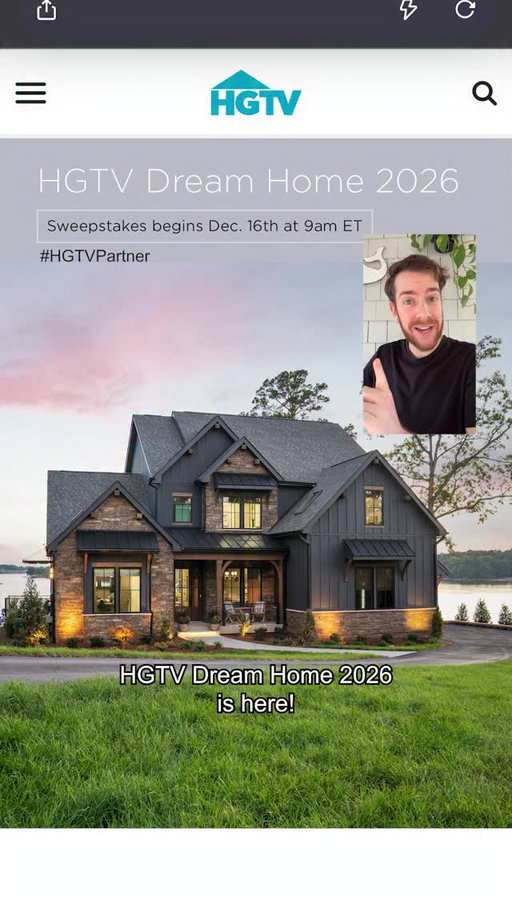 @hgtv Dream Home 2026 is here! Don’t miss your chance to own this lakeside retreat! The grand prize valued at over $2.4 million includes a fully furnished home on Lake Wylie in Charlotte, NC and $100,000 cash. Users can enter twice a day through 2/13/26 for a chance to win this dreamy waterfront home. #HGTVPartner #HGTVDreamHome

No purchase necessary. Ends 2/13. Boat doesn’t convey with the house. See hg.tv/DH26 for complete rules.
