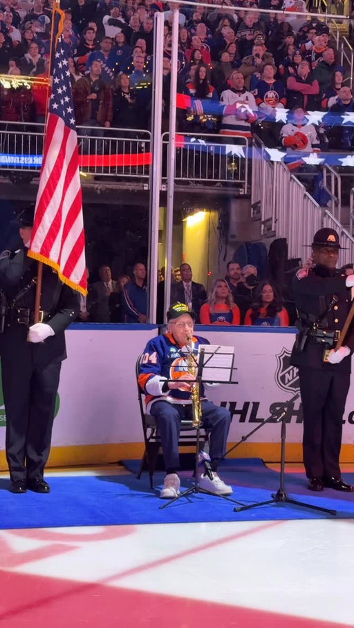 104 year old World War 2 Veteran Dominick Critelli performed the National Anthem on the saxophone at tonight’s game!