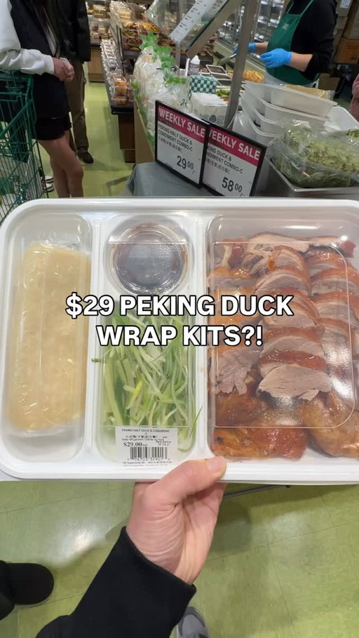$29 Peking duck wrap kits from @tt_supermarket! You get half a duck, 10 pancake wraps, sauce, green onion, and cucumber. #pekingduck