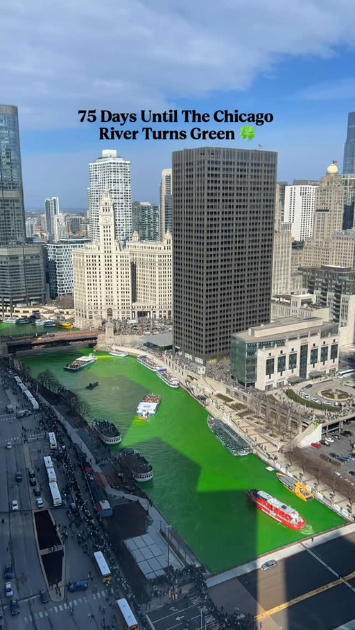 The Chicago River will be dyed green on Saturday, March 14th 2026 at 10am 🍀

Save the date now so you are ready for one of the best days of the year!!

The 70th annual Chicago St Patrick’s Day Parade will also be on 3/14 on Columbus Dr between Balbo & Monroe 🇮🇪

Stay tuned for more ways to celebrate coming in the new year 🎉

#chicago #chicagogreenriver #chicagostpatricksday #chicagobucketlist