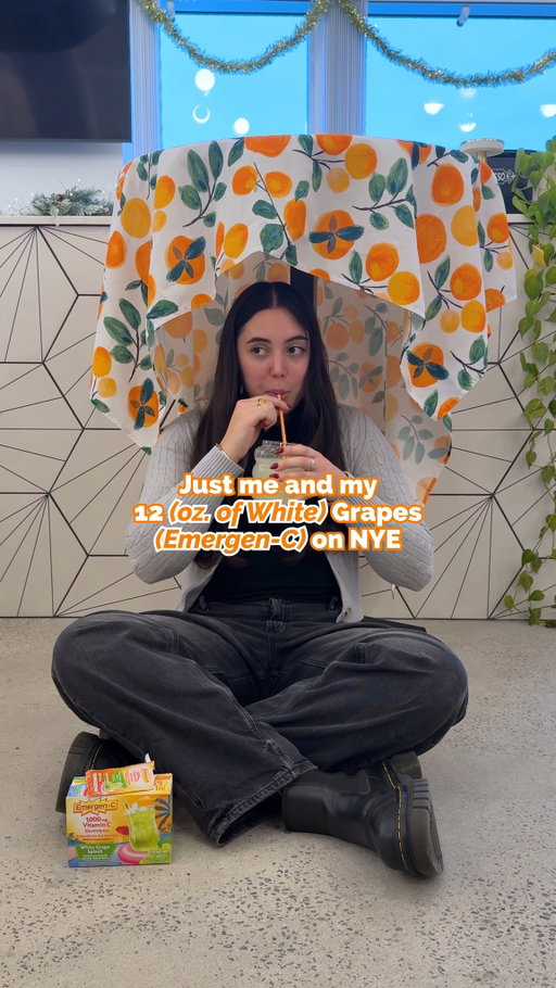 12 grapes? Try 12 ounces.*​

Manifesting good luck the Emergen-C way 🍇✨​
​
*Daily Immune Support Usage: Ages 14 and up, one (1) packet daily. Add 4-6 oz of water. Do not exceed suggested use.