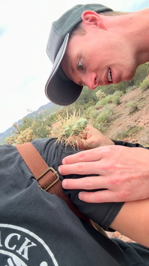 I swear we’re experienced hikers and I still can’t believe this happened. To make it even better, it was Christmas Eve 😂

This is a jumping cholla — those things have microscopic barbed spines. We were heading back toward the trailhead when my sister got a little too close and the cactus dropped right onto her shoulder. At first, my mom and I thought it was barely stuck in her shirt, because that’s usually how these things go. Turns out… it was way more embedded than anything we’d ever seen.

Definitely taking this as a learning moment and adding better tools to the pack in case this ever happens again.

#arizona #cactus #funnyvideos #fail #ouch