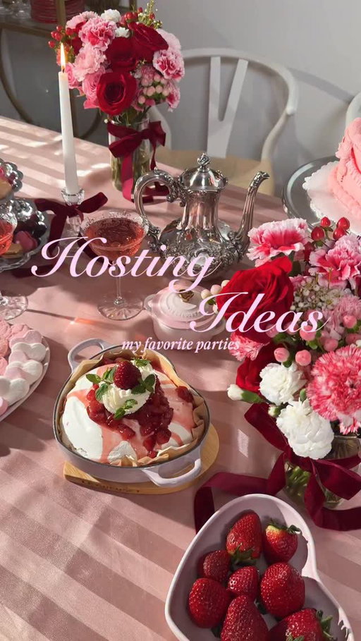 Dinner party and hosting ideas for every month for your 2026! I’ve hosted so many different parties this year - from my favorite French butter party to themed dinner parties to paint-n-sips and apartment coffee shops.  Here is a round up of my favorite to get you inspired to host more in the New Year! 💕

Monthly Dinner Party / Hosting Checklist 🎀

January — Vision Board Day
Manifesting the year ahead with scissors, glue, candles, and big dreams.

February — Galentine’s Day or Lunar New Year
My favorite month: love, friendship, and a lot of pink! 

March — Paint n Sip
Paint, pour, and letting yourself be a bit creative in the spring.

April — Spring Picnic
Blankets, fresh air, and the soft return of color.

May — Farmer’s Market Dinner Party
What’s in season decides the menu.

June — French Butter Party
Good bread, better butter, no notes.

July — Matcha Apartment Café
Turning my kitchen into a tiny green tea refuge.

August — Lemon Dinner Party
Bright, sunny, and unapologetically zesty.

September — Peach Café
Peak peach season, served slow and sweet.

October — Coven Dinner Party
Moody candles, dark flavors, and a little ritual energy.

November — Friendsgiving / Fall Apartment Coffeeshop
Warm plates, shared gratitude, and endless refills.

December — Friendsmas / Cookie Swap
Sugar, nostalgia, and sending everyone home with treats.

#hosting #dinnerparty #homecafe #baking