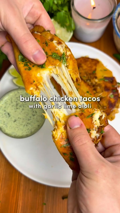 Buffalo Chicken Crispy Tacos 🔥

Comment “Recipe” and I’ll send you the full recipe card for free!!

Crispy, saucy buffalo chicken tacos with a creamy garlic lime aioli that you’ll want to dunk everything in 🌮

Lately I’ve been using @primalkitchenfoods pure avocado oil to get that golden, high-heat sear. It’s neutral in flavor and perfect for cooking without burning. Now available at Walmart. #PrimalKitchenPartner #primalkitchen

Ingredients
For the Chicken:
-1.5 lb boneless, skinless chicken thighs, very finely diced
-Seasonings: 1 tbsp garlic powder, 1 tbsp onion powder, 1 tbsp paprika, 1 tsp salt, 2 tsp black pepper
-3 tbsp avocado oil (divided) from @primalkitchenfoods 
-2 tbsp honey
-2/3 cup Primal Kitchen’s buffalo sauce
-1/4 cup fresh cilantro or parsley, finely chopped

Addictive Garlic Lime Sauce:
-1/2 cup sour cream
-1/2 cup mayonnaise
-1 small jalapeño, deseeded (optional)
-1 1/2 cups cilantro, leaves and stems
-4 to 5 garlic cloves
-2 tsp black pepper
-1 tsp salt
-Juice of 1 lime

For Assembly:
-10 to 12 mini tortillas
-2 cups shredded mozzarella
-Avocado oil, for frying 

Instructions:
1. Add the diced chicken to a large bowl with all the seasonings and 1 tbsp avocado oil. Mix until every piece is coated.
2. Heat the remaining 2 tbsp avocado oil in a large pan over medium-high heat. Add the chicken and cook, stirring occasionally, until  golden and crispy, about 8 minutes. Remove from heat and add-in buffalo sauce, honey, and cilantro. Mix together.
3. Add all sauce ingredients to a blender or food processor. Blend until smooth, bright green, and very hard not to taste repeatedly.
4. Lay a tortilla flat. Sprinkle a thin layer of mozzarella, add 2 to 3 tbsp buffalo chicken, then another light sprinkle of cheese. Fold in half. Repeat until all tacos are built.
5. Heat a thin layer of avocado oil in a pan over medium-low heat. Cook tacos in batches until golden and crispy on both sides, adding more oil as needed.
6. Serve hot, generously drizzle with garlic lime aioli, add extra cilantro if you like, and enjoy the crunch. Dunk responsibly.