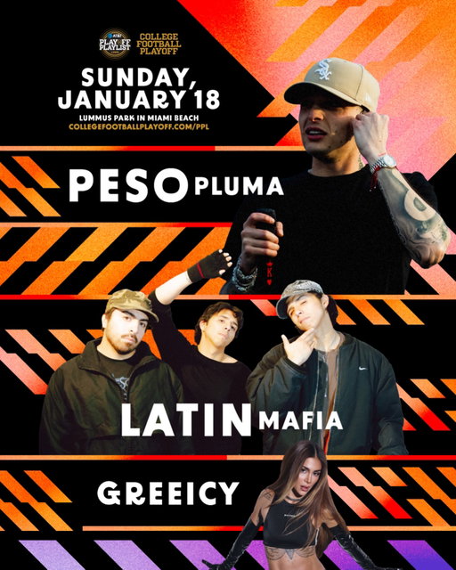 🔥 SUNDAY LINEUP DROP 🔥
 
We’re closing out AT&T Playoff Playlist Live in a BIG way… Peso Pluma, Latin Mafia, and Greeicy take the stage on Sunday, January 18 for a night of rhythm, culture, and championship-weekend energy 🌴🎶🏆
 
Let’s make Sunday unforgettable✨

#PPL2026 #CFBplayoff #PesoPluma #LatinMafia #Greeicy
