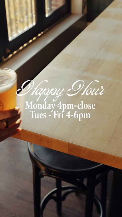 Happy Hour is year round • every Monday-Friday🍸🍔🍻
.
.
.
Happy Hour:
Monday: 4pm-close
Tuesday-Friday: 4pm-6pm

$10 apps & pizza
$6 all draft beer
$9 transfusion & john daly
$10 martini
$12 old fashioned
1/2-priced bottles of wine