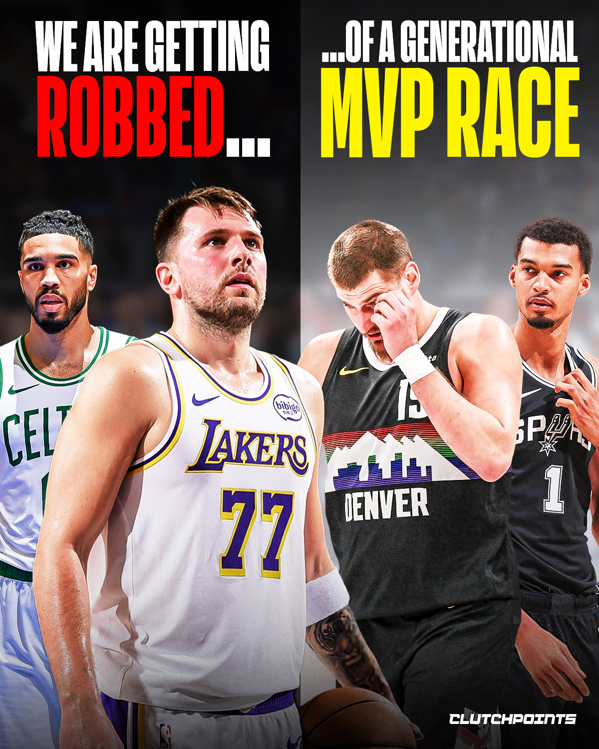 This season has been unreal.

Big games after big games.
Records falling.
Moments we’ll remember for years.

But there’s one thing it keeps taking away from us.

A true, generational MVP battle.

The league is stacked with superstars, yet injuries keep getting in the way.

Jayson Tatum has been sidelined while recovering from a torn ACL.
Luka Dončić has been dealing with a leg contusion that’s clearly affected the Lakers.
Now Nikola Jokic has gone down as well and is set to miss time after a knee injury, despite putting up MVP, even 2K-level, numbers.
And then there’s Victor Wembanyama, who went down after just 24 minutes against the Knicks.

Meanwhile, Shai Gilgeous-Alexander remains healthy and playing at an MVP level.

Injuries are part of the game. We all accept that.
But imagine all five healthy, all in rhythm, all fighting for one award.

That MVP race would’ve been legendary.
And honestly… we were robbed.
