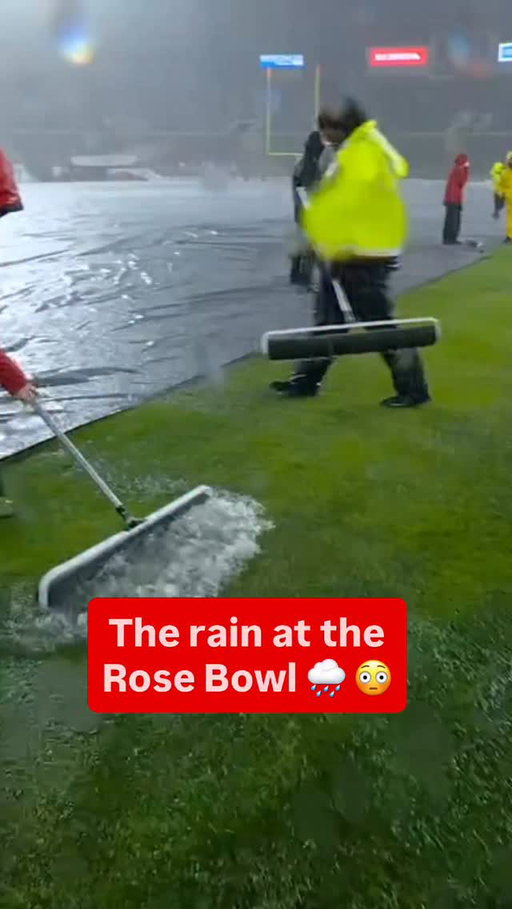 Squeegees on the field and towels covering the seats 😬 (via @collegegameday)