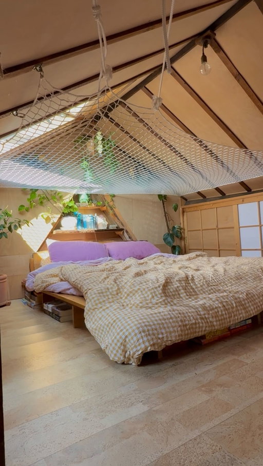 The loft net through all the seasons ☀️ 🌧️ ❄️ 

I will never be able to be without one of these in any future home! I think a lot of people assume it’s just a Summer thing to have the window open on the loft net and have a nap on a warm day. But actually I love wrapping up in Winter and being up here too, it’s even more cosy with all the duvets and extra blankets! 

There’s no lovelier place than to journal, read, enjoy movies or just watch the world go by. This project really taught me that with a little imagination you can achieve some really magical things in a home- even when working with a small space! ✨

#loftnet #atticbedroom #whimsicalhome #hobbit #oldhouse