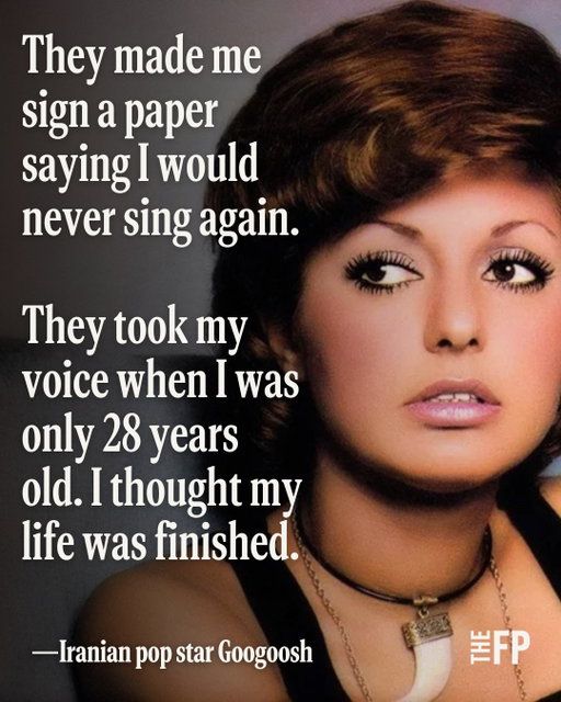 Before the Islamic Revolution, @Googoosh was Iran’s biggest celebrity. After the revolution, she was jailed, then barred from performing for more than two decades.

Today for The FP, @RafaelaSiewert sits down with the now 75-year-old singer. Read her unbelievable story at our link in bio. Or go to TheFP.com.