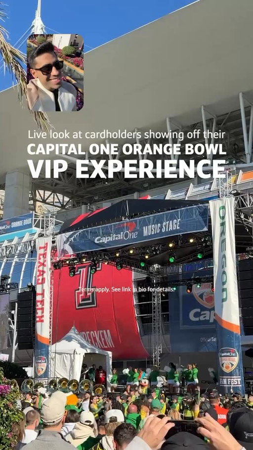 A look into all the unbeatable VIP experiences cardholders get access to at the @orangebowl. Find experiences like these on Capital One Entertainment. 
Terms apply. See link in bio for details.