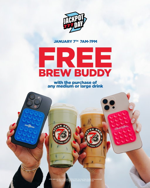 Meet your new phone sidekick 🤳 Next Wednesday (1/7) from 7AM to 7PM, get a FREE Brew Buddy when you purchase any medium or large drink! 

Offer valid only on 1/7/26 from 7AM to 7PM. One free Brew Buddy will be provided with any medium or large drink ordered, while supplies last.
