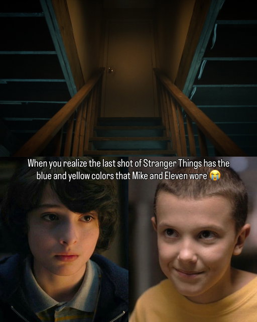 The last shot of Stranger Things has the blue and yellow colors that Mike and Eleven wore 😭 @blurayangel 

#strangerthings #strangerthings5 #blurayangel #netflix #eleven