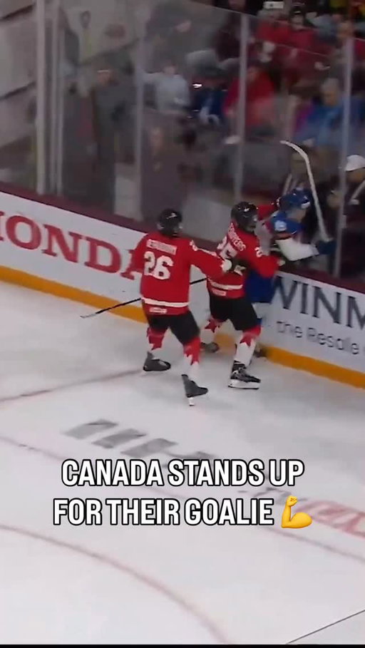 After Andreas Straka took a pole at Jack Ivankovic, Caleb Desnoyers and Cole Beaudoins made sure to stand up for their goalie 💪 #WorldJuniors