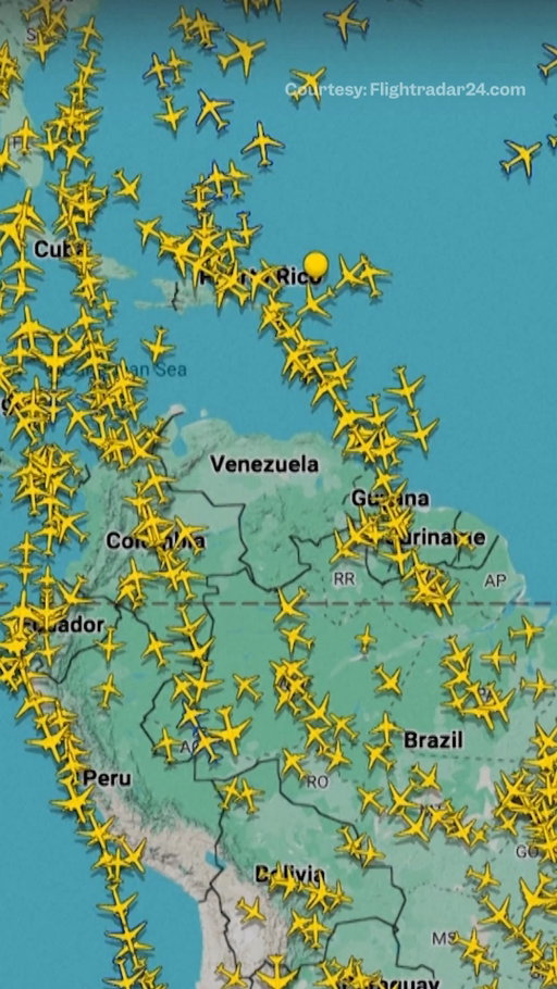 A recording of a flight radar shows no planes flying over #Venezuela after the #US carried out strikes in Caracas, the country's capital, on January 3.