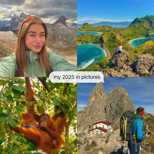 this year I slowed down quite a bit, mainly because I found my person<3 at the beginning of the year (that explains my little instagram disappearance hehe), then life took me places again.
I went on a one month adventure with my dad in Indonesia, hiking volcanoes, sleeping in the jungle, moments i’ll carry forever💌,
too much good food in too many countries,
and of course hiking through my forever love, the dolomites.

Grateful for the pauses, the chaos, the love, the laughs, the miles and can't wait to see what 2026 will bring✨
.
#2025recap #adventuretillwedie #cestolidi #carousell #travelaroundtheworld
