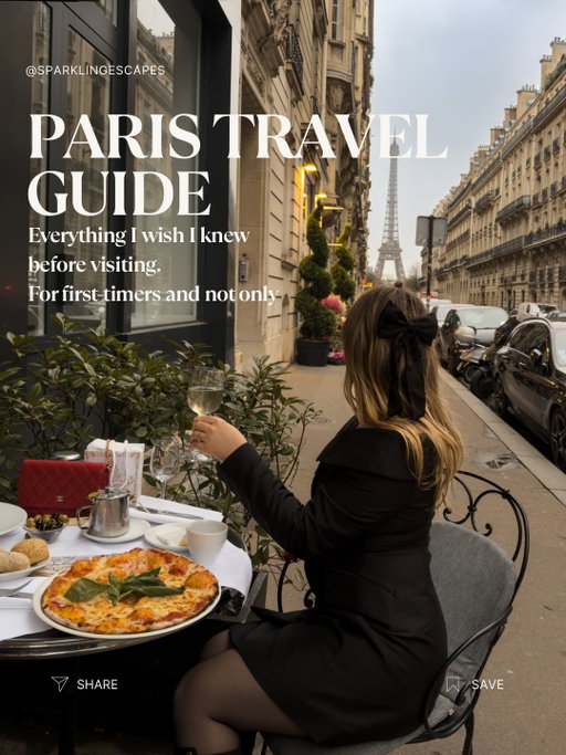 Save and share this with your travel partner going to Paris 🤍
This is the Paris travel guide I wish I had before my first trip, and the one I still reference every time I go back.

Paris can feel overwhelming without proper planning. Between choosing airports, finding the best neighborhoods to stay in, navigating museums, discovering cafés, and planning day trips... there’s so much to consider. I made this guide to bring everything together so you can experience more of Paris without the stress.

✈️ Airport Guide: How to choose between Charles de Gaulle (CDG), Orly, and Beauvais airports + transport tips
🏨 Where to Stay in Paris: Best arrondissements for first timers including the 1st and 2nd, Le Marais (3rd and 4th), Saint-Germain-des-Prés (6th), Eiffel Tower area (7th), and the 8th arrondissement
🗺️ Essential Planning Tips: Museum closing days, best times to visit attractions, and how to maximize your time
🗼 Must-See Paris Landmarks: Eiffel Tower, Louvre Museum, Musée d’Orsay, Notre-Dame Cathedral, Arc de Triomphe, Opéra Garnier, Montmartre, Sacré-Coeur, Tuileries Garden, Palais Royale, Musée Rodin, Hôtel de la Marine, Musée de l’Orangerie, Bourse de Commerce
🎨 Free Museums in Paris: Petit Palais, Musée Carnavalet, Archives Nationales, Bibliothèque nationale de France - Richelieu
☕ Aesthetic Cafés & Classic Paris Coffee Spots: Angelina, Carette, Café de Flore, Les Deux Magots, Ralph’s Coffee, Café Marly, Dior Café, Louis Vuitton Cafe, Di Vino
🍽️ Restaurant Recommendations: Maison Revka, L’Atelier Entrecôte & Volaille, Pink Mamma, Francette, Girafe, Le Bon Georges, Le Grand Café (2025)
🫖 Afternoon Tea in Paris: Ritz Paris, Hôtel de Crillon, The Peninsula Paris, Plaza Athénée, Four Seasons Hotel George V, Mariage Frères, Ladurée, Le Meurice
🚂 Day Trips from Paris: Reims and Epernay (Champagne region), Versailles, Giverny, Fontainebleau, Rouen
🏨 Hotel vs Airbnb: My honest take based on staying at Hôtel de Nell and an Airbnb with Eiffel Tower views
This works for first time visitors and for anyone coming back to Paris wanting a calmer, better planned trip.

Please don’t repost without permission.
© Content owned by @sparklingescapes
