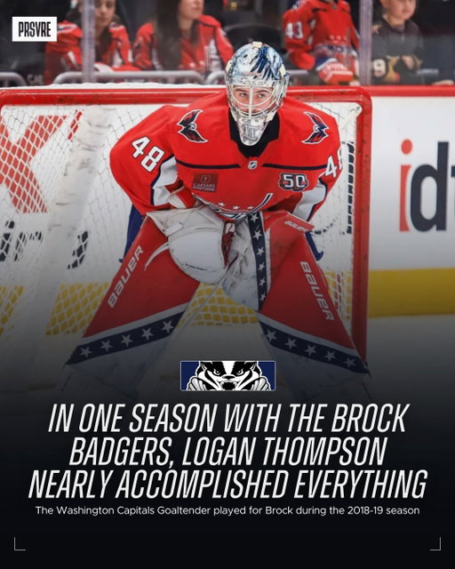 Went to Brock, did everything in one year, then went to the ECHL 🚀 

In Logan Thompson’s one year at Brock, he won OUA Rookie of the Year, OUA Goaltender of the Year, U SPORTS Goaltender of the Year and was named and OUA All-Rookie and an OUA All-Star 🤯

Thompson, now a former NHL All-Star and Stanley Cup Champion, was recently named a to Canada’s 2026 Winter Olympic Men’s hockey team 🇨🇦