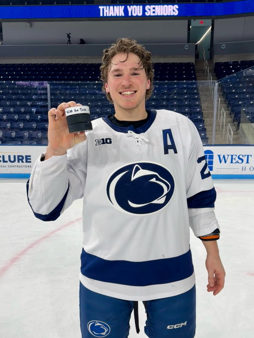 Senior Jarod Crespo registered the 18th hat-trick in program history and just the second-ever by a Nittany Lion defenseman during a 7-3 victory on Senior Night in #HockeyValley!! 🏒🥅🚨🧢 

#WeAre