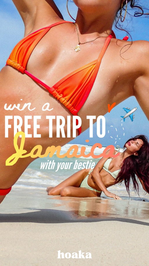Wanna come on a FULLY PAID TRIP WITH YOUR BESTIE to Jamaica to shoot @hoaka_swimwear ?! ✈️👙🌴💦 *international giveaway* 
We are currently looking for girls who wants to shoot our next collections in JAMAICA from February 21 to 26. As you already know, Hoaka is about making the exclusive inclusive which is why instead of offering this trip to only models/influencers, we offer it to our community 🌈

If we could, we’d bring all of you but since we can’t, we decided to organize a GIVEAWAY TO WIN A FULLY PAID TRIP FOR YOU & YOUR BESTIE + EACH of you will get 10 bikini sets + 5 loungewear sets + 5 apparel sets + a lot of gifts from other exciting sponsors 🥂✨

To participate (very simple, takes less than 1min !) :
- Follow only 5 accounts @hoaka_swimwear, @hoaka_apparel, @elisabethrioux & @mbiratreasurebeach and @irieescape 👙
- Repost this reel in your story & tag @hoaka_swimwear so we can see you 🌈

We love to make our giveaways super simple for you but with such a big price 🌞

The winners will be announced on January 14th & everyday until then, we will have a winner of a free Hoaka bikini/underwear full set 💝
International giveaway, everyone around the globe can participate & we’ll pay flights for you to come no matter where you are from 👏🏽

This giveaway is in no way related to Instagram.