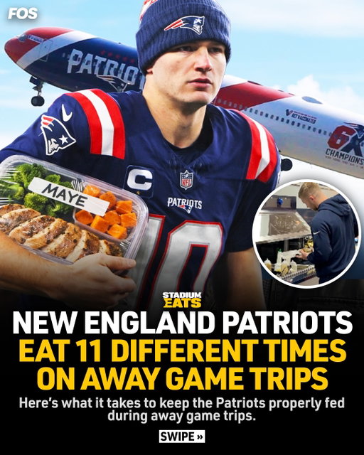 The Pats eat 11 different times while on an away game trip. 

- PRE-FLIGHT MEAL
- TARMAC FOOD
- IN-FLIGHT MEAL
- ARRIVAL DINNER
- BREAKFAST
- MIDDAY SNACK
- PRE-GAME MEAL
- ACTION STATION
- HALFTIME 
- POSTGAME MEAL
- TARMAC 
- IN-FLIGHT MEAL 

(📹 via @patriots) 

#stadiumeats #nfl #stadiumfood