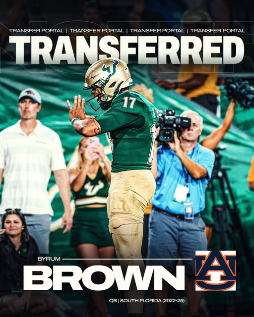 Former Star USF Quarterback Byrum Brown has committed to Auburn 🦅

PFF's 4th Highest-Graded Quarterback in 2025 ⭐️