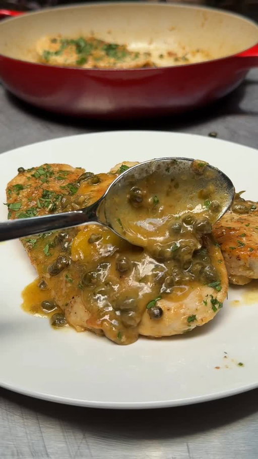 Chicken Piccata 🍋🍗 

Chicken piccata is not Italian -we call it “scaloppina al limone” and doesn’t come with capers- but an Italian-American grandma (Nonna Angela) made it for me the other day
and I fell in love with it.

Ingredients (serving 1 if you ask me and my brothers) 

4 Chicken breast 
2 Lemons 
~100ml White wine 
~20g Capers
~10g Fresh Parsley 
~120g Flour 
3 minced garlic cloves
~30ml Olive oil
Salt, Pepper to taste

Full RECIPE CARD at link in Bio 👀

As a born and raised Italian I love everything about the Italian American colture. 

What we think in Italy is completely different from the reality: 
“They eat frozen pineapple pizza, precooked spaghetti, microwaved lasagnas…” which is true in many cases, but that’s not about being Italian-American.

The truth is there’s thousands of nonnas, Nonnos and many younger people too that treats the Italian American recipes with a Mediterranean spirit. 
Fresh ingredients, everything from scratch and the result can just be amazing, like the chicken piccata that my friend’s nonna made for me.
The one I made is pretty good too. 
Try it yourself.