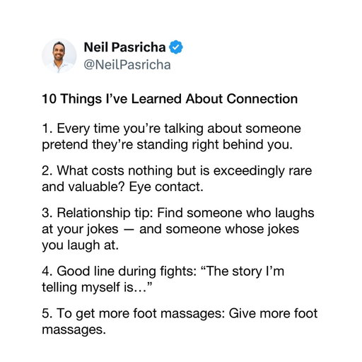 I realize more and more that connection is the foundation for everything else — work, love, happiness.

Here are 10 small lessons that help me stay connected — to others, and to myself.

What would you add to the list?