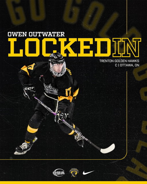 RECRUITING ANNOUNCEMENT: Owen Outwater is locked in for 2026-27!

Owen is a skilled forward with an extensive junior hockey resume. He joined the Trenton Golden Hawks of the OJHL midway through this season, where he’s put up 14 points through 18 games so far.

Before that, the 200-foot centreman played parts of five seasons in the @ohlofficial , most recently with the @windsorspitfireshockey . Owen also suited up for the @ohlbattalion and @kingstonfrontsohl , registering 29 goals and 56 assists for 85 points over 195 major junior games. 

We’re wishing Owen and club all the best this year, and we’re looking forward to welcoming him to campus in the fall. Welcome aboard, Owen!

🎨: @tiannamedia 

#GoBlackGoGold