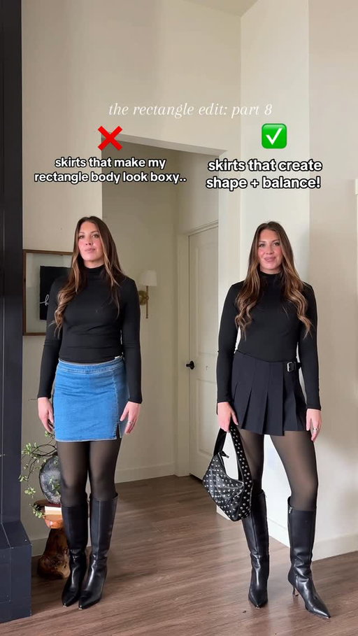 It’s not your body — it’s how you’re styling it.Straight vs A-line or pleated skirt. Same body, different result. Say WANT for outfit details! 

Follow @macymalonee + binge my page for outfit formulas that work.

Rectangle body type outfit, body type, ways to wear, how to style, how to dress for your body type https://liketk.it/5Kk2F