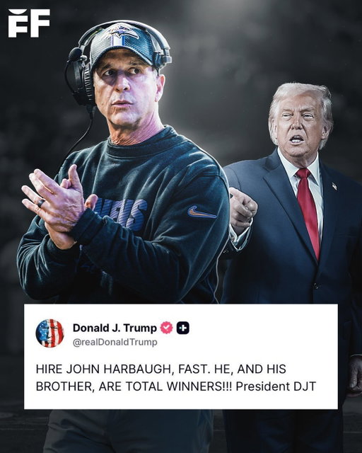 U.S. President Donald J. Trump has given former Ravens HC John Harbaugh a strong endorsement and calls for a team to hire him “fast.” 🤝 

John and his brother, Jim Harbaugh, visited Trump at the White House last summer and said it was an “amazing” experience.