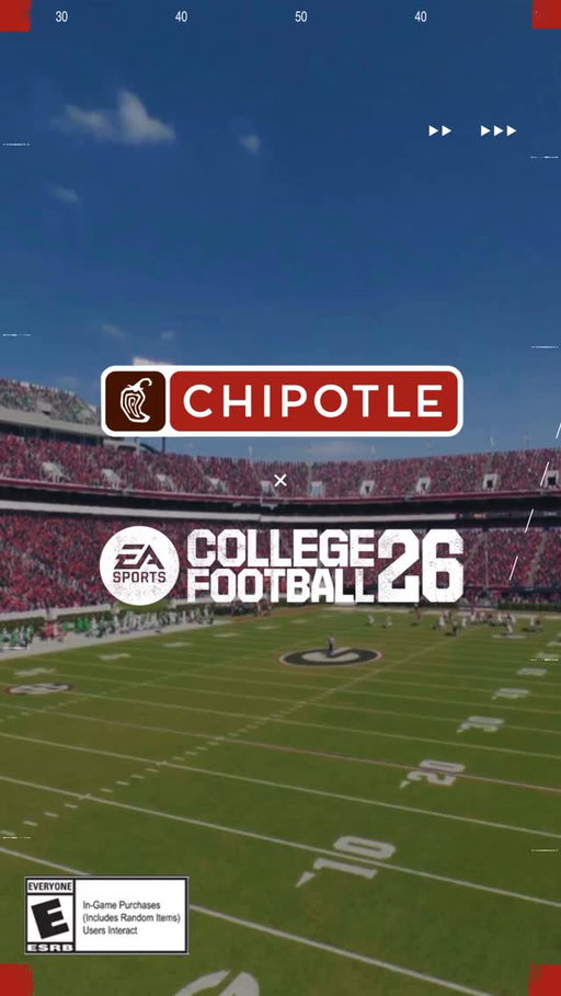 Build the ultimate Chipotle bowl. Build the ultimate team. 🏆🌯

College Football 26 is teaming up with @Chipotle! Use code CHIPCUT at checkout to score your Taste Victory Pack in CUT with your order through 1/31.

1/1 to 1/31/26 or while supplies last; 38,500 codes available. Code required to redeem. Terms: chipotle.com/CFB26