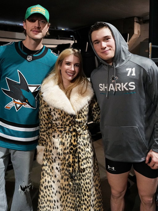 Mack and a few fans. 🤩

Emma Roberts and her fiancé, Cody John stopped by to say hi to @mackcelebrini postgame.