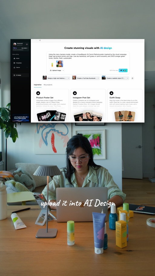 Running a small business means doing more with less. 📈

With AI Design, Liah turned ideas into polished product visuals ready for promotion. #CapCutAIDesign