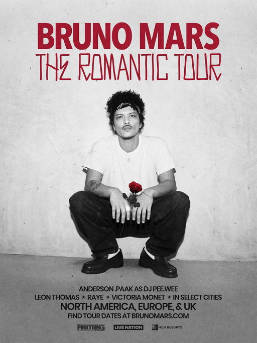 The Romantic Tour ♥️🌹🎶 

Featuring Anderson .Paak as DJ Pee .Wee, Leon Thomas, Raye, and Victoria Monet

Presale starts 1.14 

Sign up for presale access at brunomars.com - now until 1.12

@anderson._paak
@leonthomas
@raye 
@victoriamonet