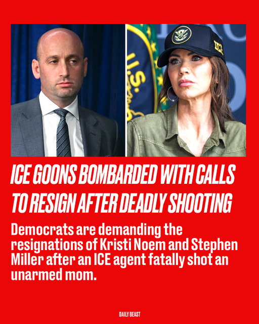Democrats are lining up to demand the resignations of Homeland Security Secretary Kristi Noem and White House aide Stephen Miller in the wake of an ICE agent fatally shooting an unarmed mom.⁠
⁠
Renee Good, 37, was shot three times by a federal officer as she attempted to drive away from a traffic stop during a protest against an immigration raid in Minneapolis, Minnesota, on Wednesday.⁠
⁠
The killing detonated a political firestorm after Minneapolis Mayor Jacob Frey, 44, said video of the encounter undermined the administration’s claim of self-defense. He called the government’s account that Good was a “domestic terrorist” a “garbage narrative” and told ICE: “Get the f--k out of Minneapolis.”⁠
⁠
As condemnation spread, Illinois Gov. JB Pritzker, 60, accused Donald Trump’s Department of Homeland Security of “lawless havoc” and said of the Homeland Security Secretary: “Kristi Noem must go. Now.”⁠
⁠
Read the full story at the link in bio.⁠
__⁠
⁠ ⁠
Photo by Getty Images⁠
⁠
#KristiNoem #StephenMiller #ICE #ICEBarbie #ICEAgents #HomelandSecurity #WhiteHouse #ReneeGood #Minneapolis #Democrats #Government #DonaldTrump #TrumpAdministration #JBPritzker #Politics
