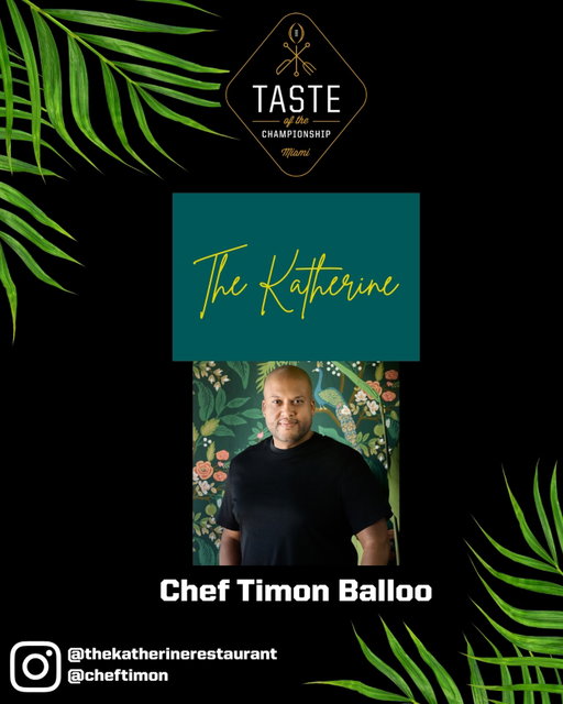 🍽️ CHEF REVEAL 🍽️
 
We’re excited to welcome Chef Timon Balloo of The Katherine as one of the featured chefs at Taste of the Championship Miami! 🌴✨
 
A three-time James Beard nominated chef, Timon Balloo brings his deeply personal, globally inspired approach to Taste of the Championship, where every dish is a warm and welcoming embrace of flavors from around the world. At The Katherine, the intimate Fort Lauderdale restaurant he co-founded with his wife draws from their combined heritage and world travels, blending seasonal ingredients and international technique into thoughtful, layered dishes.
 
Join us as top chefs come together for an unforgettable night of food, culture and championship energy 🏆🔥

📍 M2 Nightclub, Miami Beach
📅 Sunday, January 18th 2026 5-8PM
🎟️ Link in bio
#CFBPlayoff
#TasteOfTheChampionship
#TOTC2026