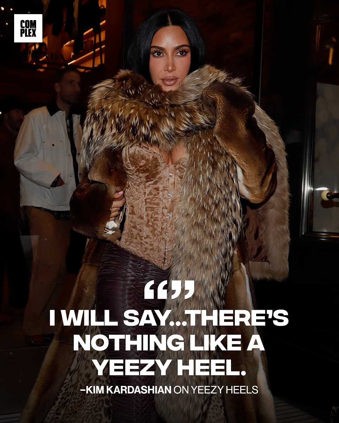Kim Kardashian gave us a closer look at her fur Aspen look, which featured custom Yeezy heels