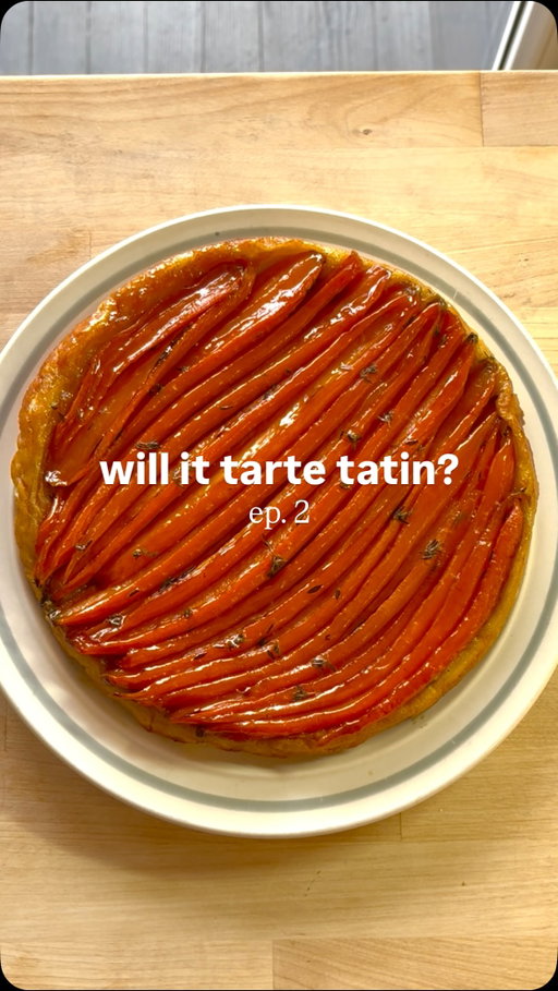 Will it Tarte Tatin? - ep. 2: Carrot 🥕🥕🥕

FULL RECIPE BELOW ⬇️ 

NOTE: this recipe is for a 9" cast iron pan - measurements for a bigger/smaller pan will need to be scaled accordingly.

INGREDIENTS:
3 bunches medium carrots (or about 15 carrots total)
1/2 bunch thyme
3 tbsp honey
1.5 tbsp apple cider vinegar
3 tbsp butter
1 sheet butter puff pastry
2 tbsp olive oil
Freshly cracked black pepper (to taste)
Fine sea/kosher salt (to taste)
Flaky salt/Fleur de sel (to finish)
-
Confit duck legs + meat based sauce/gravy of your choice (optional)
Feta + toasted almonds (optional - vegetarian)

INSTRUCTIONS:
1. Pre-heat your oven to 500 degrees F (if using an electric oven), if using a convection oven, 450F should be fine. Place a large sheet pan in the oven for 5 minutes once the oven is pre-heated, to pre-heat the tray.
2. Peel & cut your carrots in half. Carefully remove your pre-heated tray, and drizzle it with olive oil. Place your carrots cut-side down, and drizzle them once more with olive oil. Season them with fine salt. Place them in the oven for 10 minutes, then flip your carrots, and put them back in the oven for another 5-10 minutes. You want your carrots to be nicely blistered/roasted (hence the hot oven + pre-heated tray), but not burnt. You also want your carrots NOT to be fully cooked, as they will continue cooking when you bake your tarte. At this point you can lower the temperature of your oven to 425 degrees F.
3. In your cast iron skillet, or another heavy-bottom pan, Drizzle your honey and apple cider vinegar around the pan. Place your pan over medium heat, and allow the honey to caramelize (do not stir - just tilt your pan if needed to allow the sugars to caramelize evenly). When the honey is light brown in colour (almost all the moisture will appear to have evaporated, and the caramel will be a syrupy consistency), turn the heat to low. Add 3 tbsp butter to the pan, and stir over low heat for 90sec-2min, trying to keep the glaze as emulsified as possible. If you see your glaze splitting - add a 1/2 tsp of cold water and continue to stir to bring it back together. 

RECIPE CONTINUES IN THE COMMENTS ⬇️

#carrot #tartetatin #homecooking #recipe