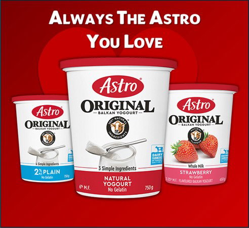 Due to exceptionally high demand in late December 2025 and a temporary packaging supply constraint, a limited batch of Astro yogurt tubs were sealed with alternative foil lids. So if you spot a siggi’s branded foil on your Astro yogurt tubs in the coming weeks, that’s why! The yogurt inside these tubs is still the same quality, delicious Astro yogurt you know and love! We’re sorry for any confusion! 
  

En raison d’une demande exceptionnellement élevée fin décembre 2025 et d’une pénurie temporaire d’emballages, un lot limité de pots de yogourt Astro a été scellé avec des couvercles alternatifs en aluminium. Alors si vous remarquez un couvercle en aluminium de la marque Siggi’s sur vos pots de yogourt Astro dans les semaines à venir, vous savez pourquoi. Le yogourt contenu dans ces pots est le même yogourt Astro, délicieux et de haute qualité, que vous connaissez et appréciez! Toutes nos excuses pour cette confusion !