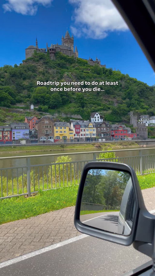 Follow @isabella.aroundtheworld for more daily travel inspiration! ✨

A roadtrip you need to do at least once in your life: Rhine & Moselle valleys with gorgeous little fairytale towns, stunning landscapes, vineries and lots of impressive castles! 

You can do this itinerary in 2-7 days, depending how much time you got and how detailed you want to see the places. You can also split the roadtrip up into two sections along the Rhine and along the Moselle

Here are some of my favourite places to visit along the way, but there are many more fairytale towns & castles you will pass by along the way:

- Eltville
- Rüdesheim am Rhein
- Rheinstein Castle
- Bacharach
- Pfalzgrafenstein Castle
- Sankt Goar
- Burg Eltz
- Cochem
- Beilstein
- Bernkastel-Kues

I absolutely fell in love with this area of Germany and definitely want to go back there during fall and explore more!

#moselle #rhine #roadtrip #visitgermany