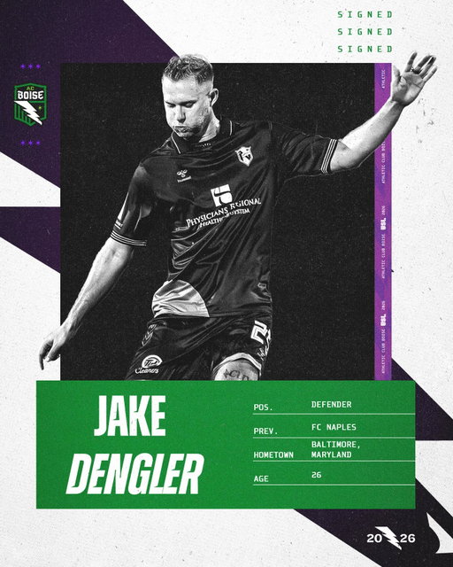 From Naples to the City of Trees, Jake Dengler adds foundational strength to our backline💪🏼

Born in Baltimore, Maryland, Jake Dengler joins AC Boise as an elite defender after gaining experience in the USL, most recently with FC Naples. He earned All-USL League One Second Team honors following a standout 2025 season.

Known for his defensive awareness, physicality, and versatility, Dengler brings leadership, communication and competitiveness to AC Boise for the club’s inaugural season.

Learn more through the link in our bio🔗