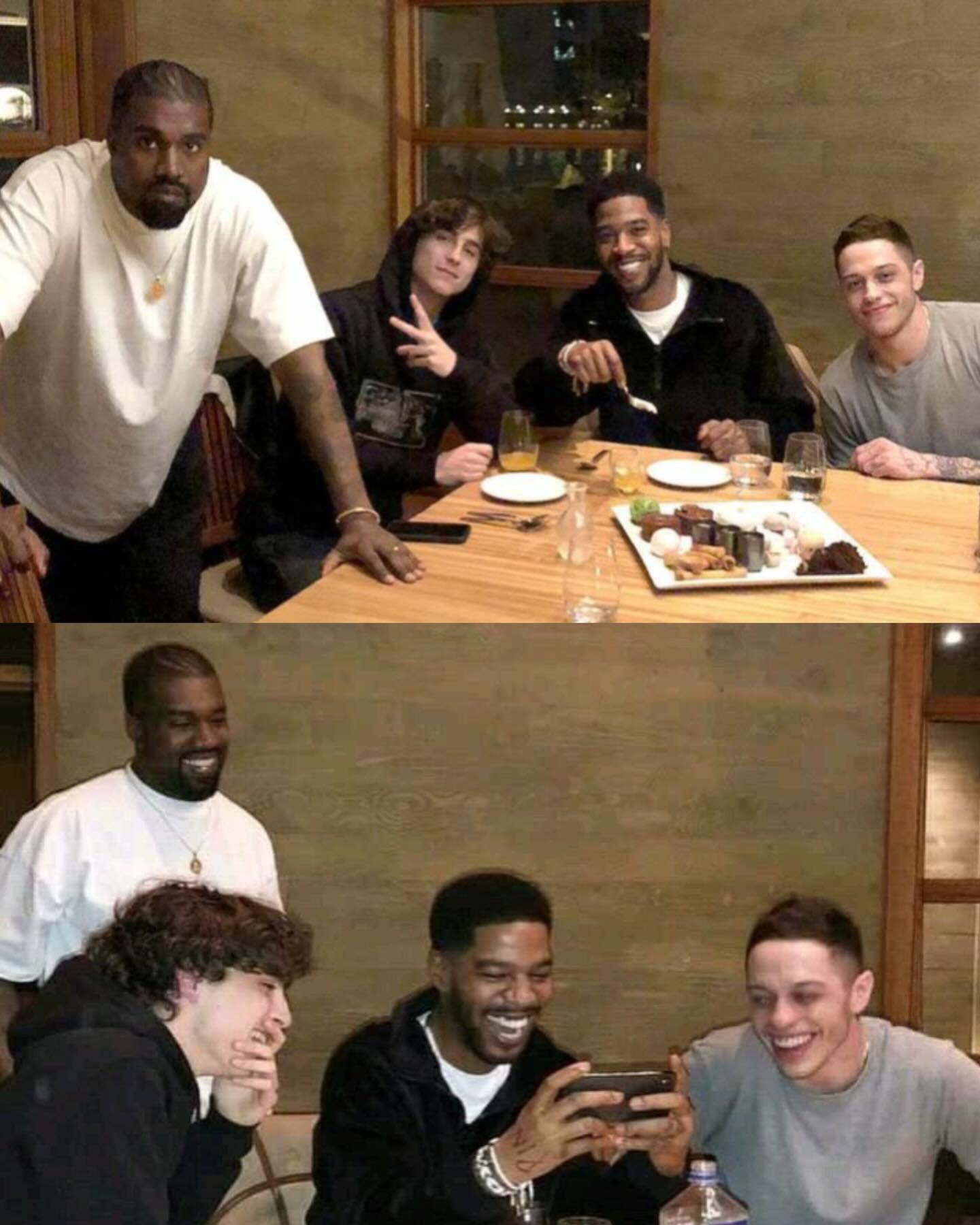 Pete Davidson set up a birthday dinner at Nobu Malibu in 2019 for just himself and Kid Cudi and Pete arrived early and put his credit card down expecting to pay for a small table with maybe Timothée Chalamet joining🤣

The plan quickly changed once Timothée showed up followed by Ye and Kim Kardashian with Pete joking that everything instantly got expensive after Ye arrived especially when they moved into a private room and Ye started ordering off-menu items

By the end of the night Pete was stuck with a massive bill far bigger than he expected and later laughed that he had to text his agent to book more comedy shows just to make up for how much the dinner cost