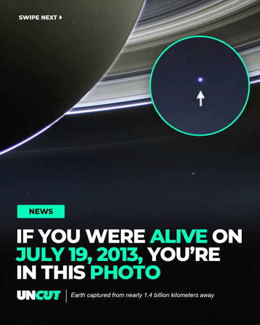 If you were alive on July 19, 2013, you’re in this photo 🌍📸⁠
⁠
Known as “The Day the Earth Smiled,” this image was captured by NASA’s Cassini spacecraft from nearly 1.4 billion kilometers away. The tiny blue dot beneath Saturn’s rings is Earth, making it only the third time our planet was ever photographed from the outer solar system 🪐✨⁠
⁠
What do y'all think⁉️👀