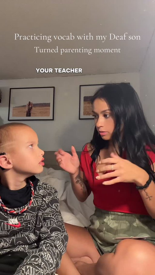 Practicing vocab with my Deaf son turned parenting 🤦🏽‍♀️ #parenting #asl #deaf #cochlear #signlanguage