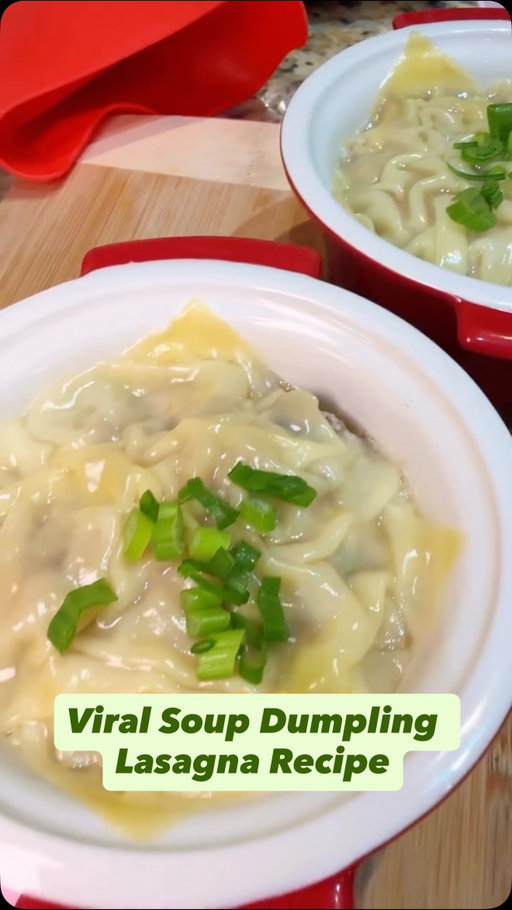 Viral Soup Dumpling Lasagna Recipe 🥟
If you love soup dumplings, you need to try this layered soup dumpling lasagna. It combines all the juicy, savory flavors of classic Chinese dumplings with an easy, steamed lasagna-style technique. 

Ingredients
	•	8–10 oz minced pork
	•	4–5 shiitake mushrooms, finely diced
	•	1/2 cup cabbage, finely diced
	•	1 tsp ginger, minced or grated (plus slivers for topping)
	•	1 tsp garlic, minced or grated
	•	2 tsp green onion, chopped (reserve some for topping)
	•	1 tbsp soy sauce
	•	1 tbsp cooking wine
	•	1 tsp oyster sauce
	•	1/2 tsp chicken bouillon
	•	1 tsp sesame oil
	•	1/2 tsp sugar
	•	1/2 tsp white pepper
	•	Water
	•	1 package wonton wrappers (Hong Kong–style preferred)
	•	Optional: chili garlic crunch

Directions
	1.	Combine all filling ingredients in a bowl and mix well by hand. Reserve some green onion and ginger for garnish.
	2.	In a 4-oz ramekin (this recipe makes about 4), alternate layers of pork mixture and wonton wrappers.
	3.	Add water until the wonton wrappers are fully submerged.
	4.	Steam over medium-high heat for 15 minutes.
	5.	Remove immediately, top with green onion and ginger, and enjoy hot. Add chili garlic crunch if you want heat.

Notes
	•	Assemble ahead, but add water only right before steaming.
	•	Best eaten immediately to keep the dumpling wrappers silky, not mushy.
	•	Extra filling can be folded into wontons and cooked separately.

Thanks to @painkllrapril @saltnpiipa for the inspiration! 

#soupdumplinglasagna #dumplingrecipe #homecooking #comfortfood #xiaolongbao